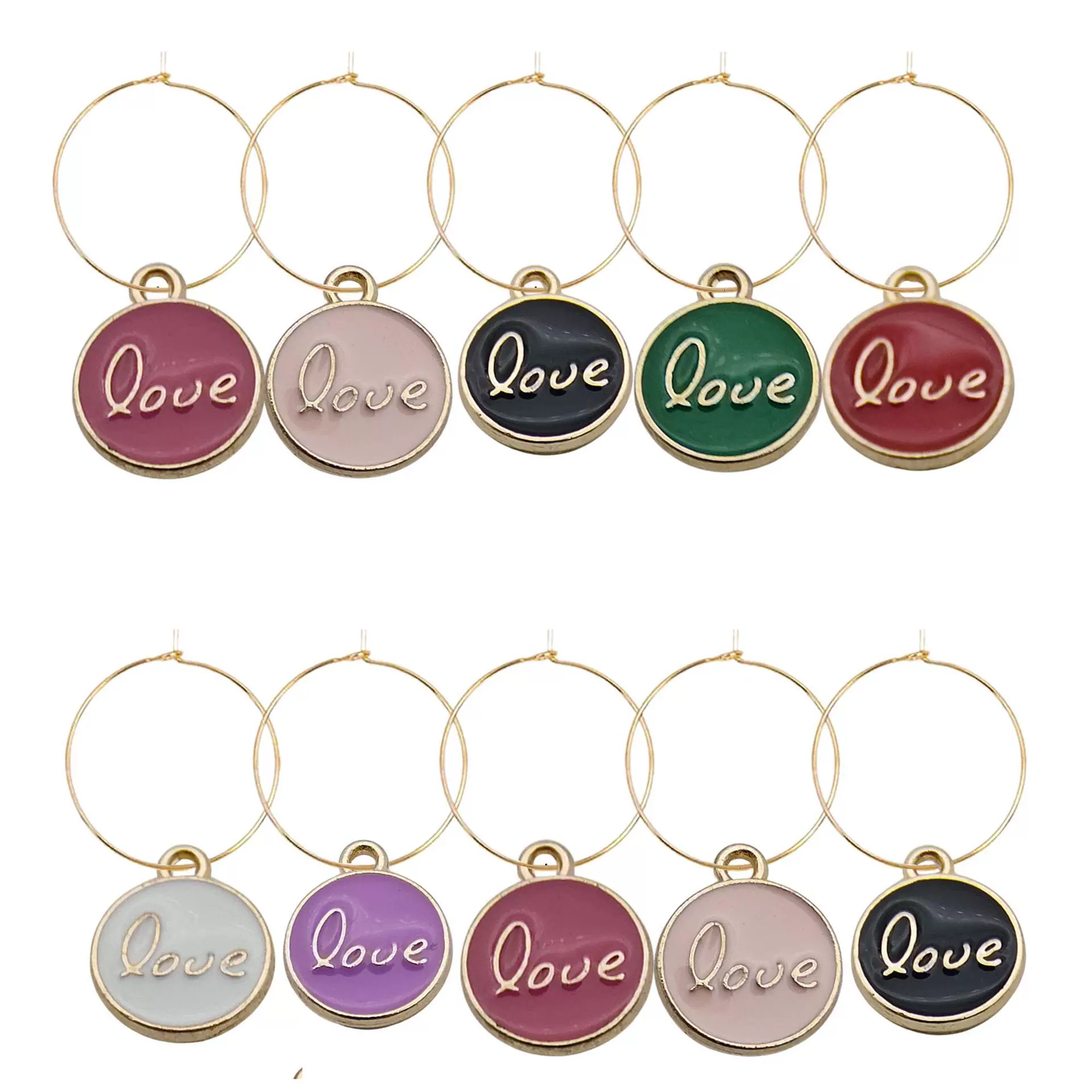 Многоцветный сплав, капля масла, маленький кулон, круглая бирка «Любовь», красочные буквы, 11x14 мм, комплект подвесок для чашки воды Shein