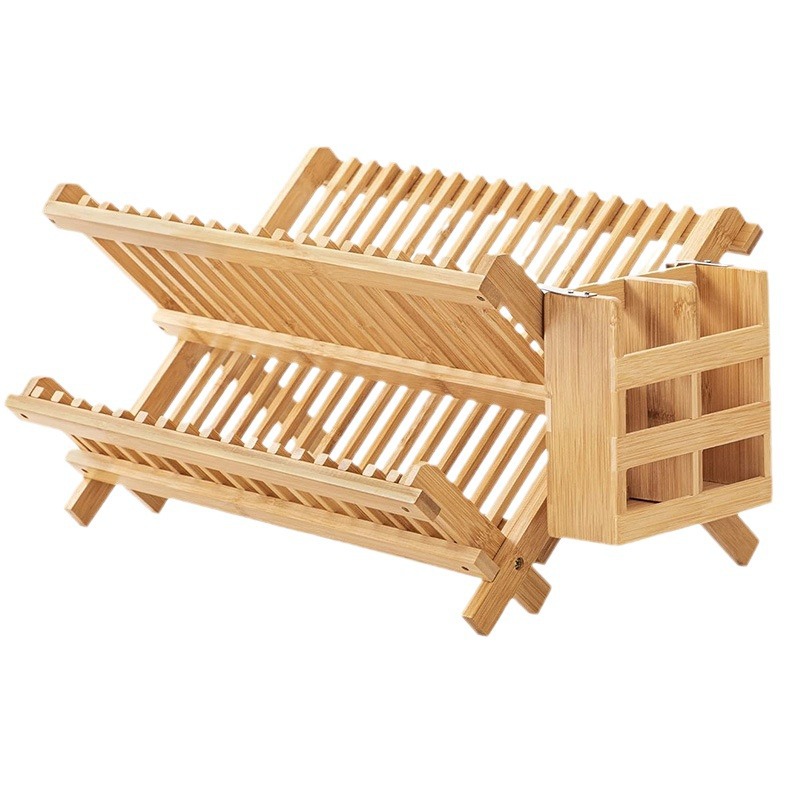Transfronterizo Nan bambú doble capa drenaje estante de platos estante de cocina estante de platos con estante de platos de frijol