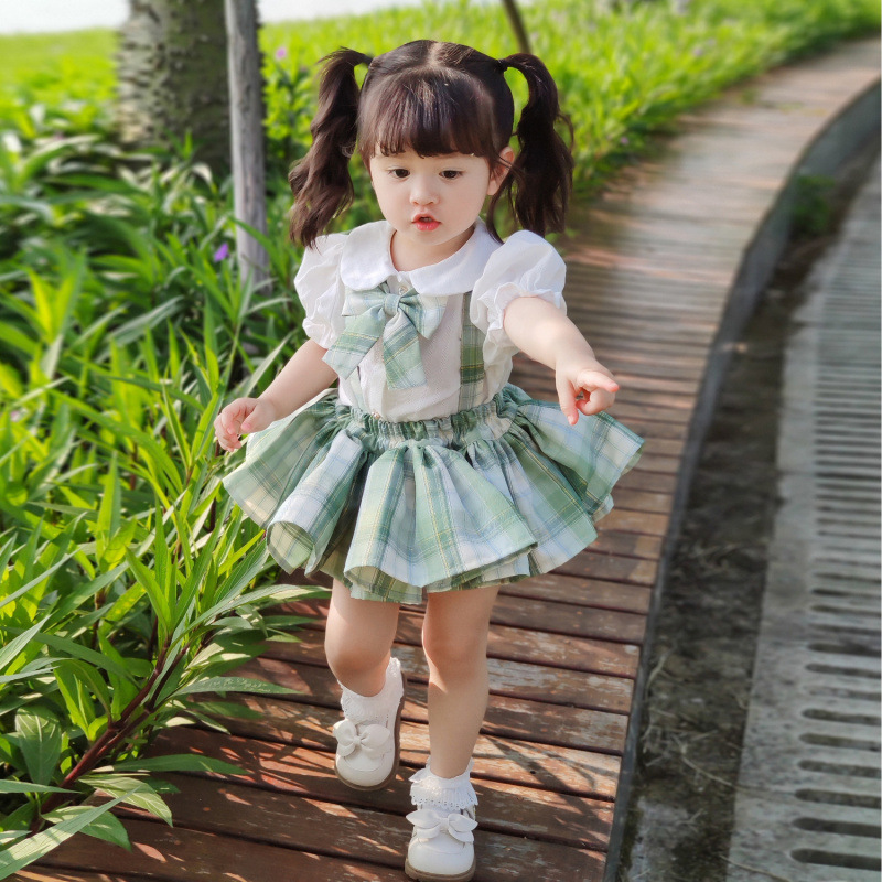 Children's Tutu Skirt Girls Jk Tutu Skirt Summer Suit Preppy Style Baby Girl Plaid Suspender Skirt Skirt