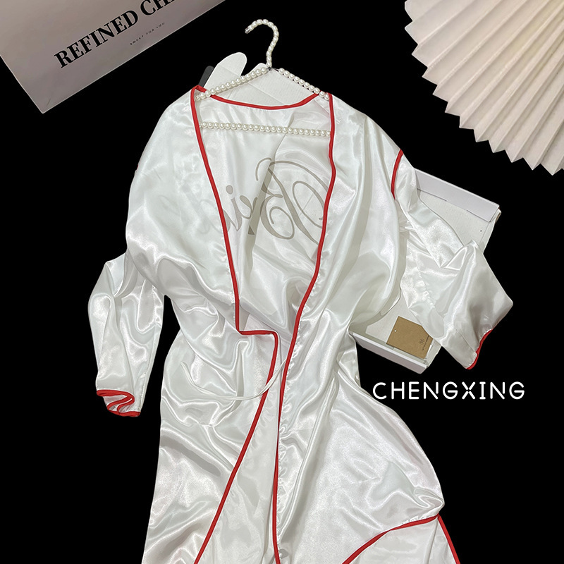 Spot Popular Nightgown Women's Mid-Length Outer Robe Set Home Clothes 21 Spring and Summer New Lotus Leaf Curved Edge Super Factory