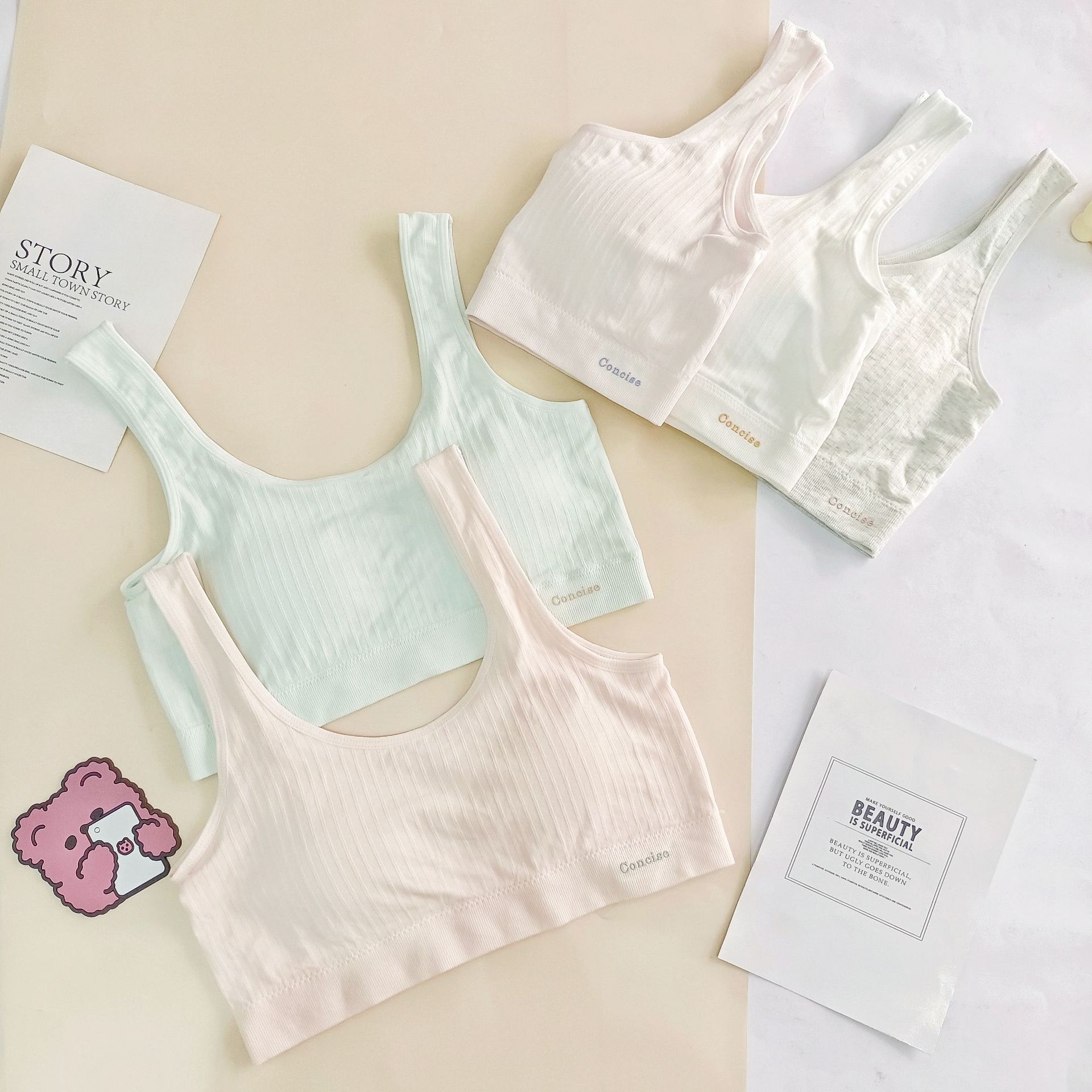 少女內衣二階段文胸初中高中生發育期防凸點加大版寬肩打底背心