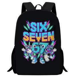 跨境新品印花67 six seven书包 小学生卡通动漫数字休闲双肩背包