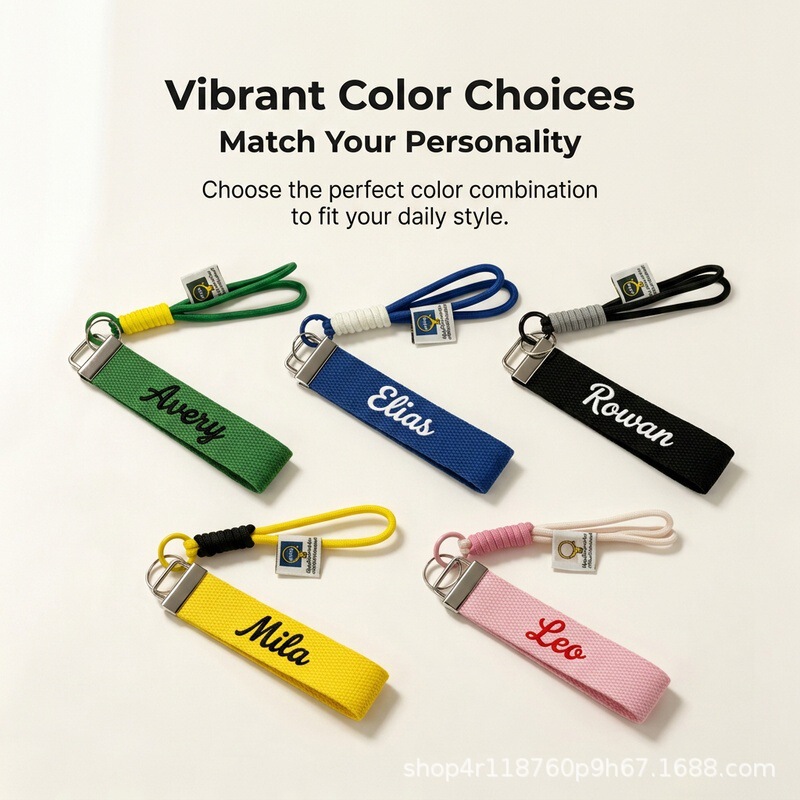 Etsy cross-border custom embroidered name tags, macaron ribbon, metal buckle keychain