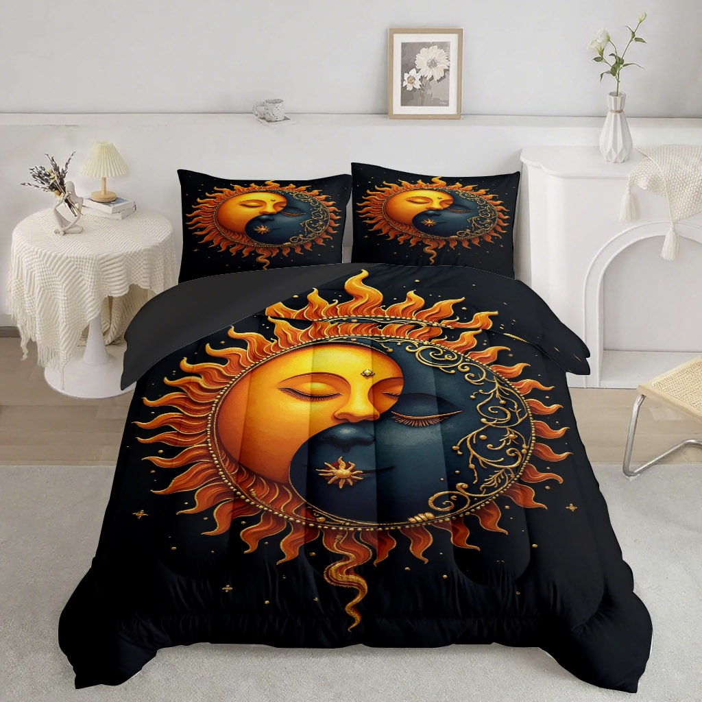 TEMU / JIT nuevo producto Sun Moon Star River impresión digital 180gms edredón conjunto de ropa de cama suministro directo