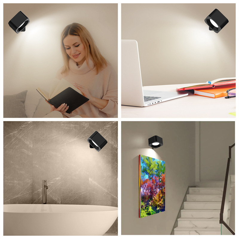  Lámpara de pared LED recargable USB – luz magnética portátil de lectura con control táctil, para dormitorio y armario