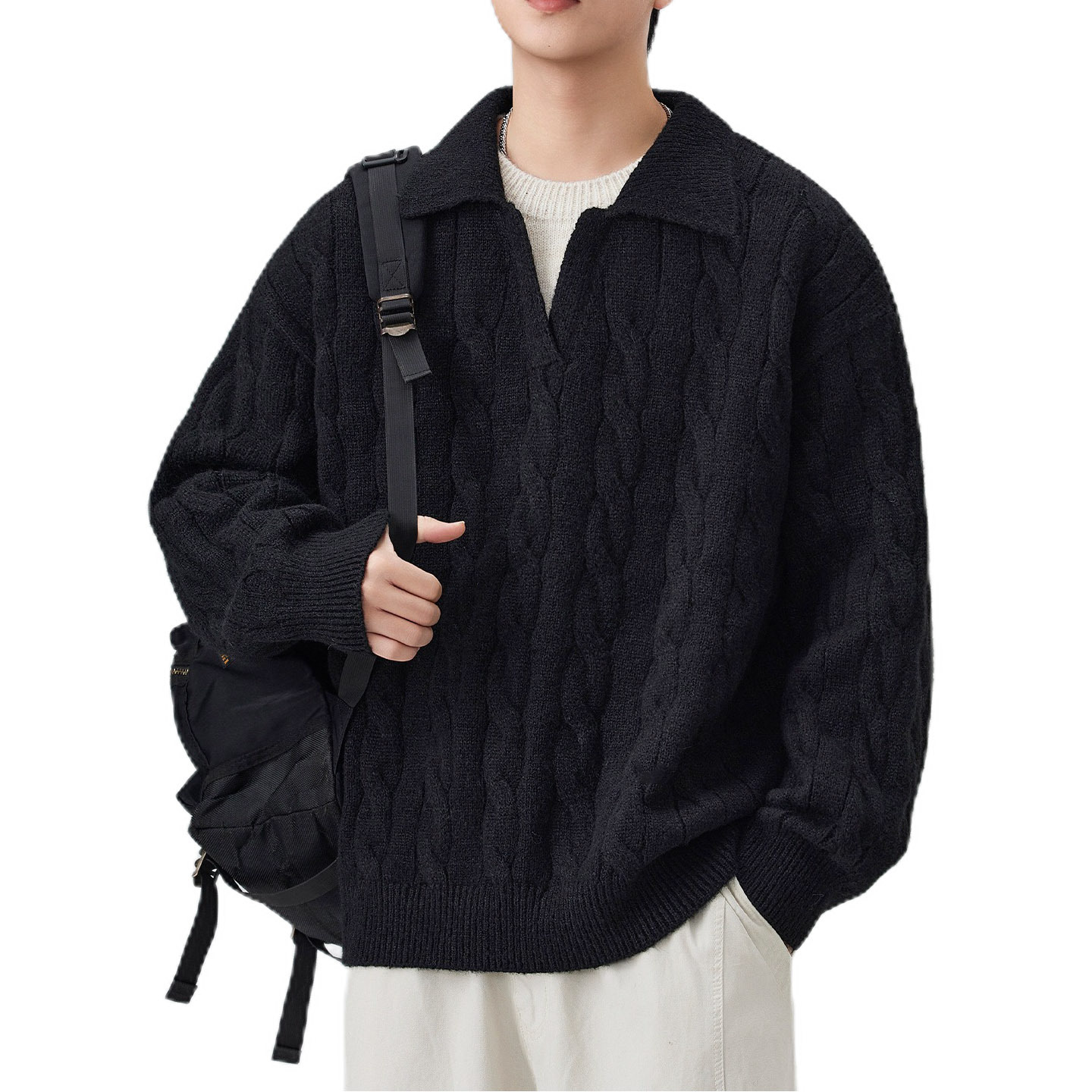 Explosiones transfronterizas de tamaño grande falso de dos piezas de polo camisa de punto de torsión suéter hombre viejo dinero fábrica de moda al por mayor