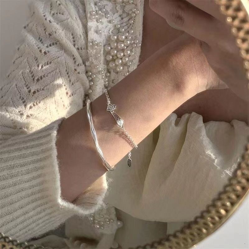 S925 Retro Silver-Plated Ruyi Transfer Bracelet for Men and Women, Versatile, Simple and Trendy, Gift for Friends