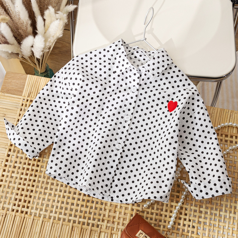Sweetheart Daddy Girl's Internet Celebrity Stylish Shirt Spring New Korean Version Polka Dot Shirt Children's Spring Long Sleeve Top