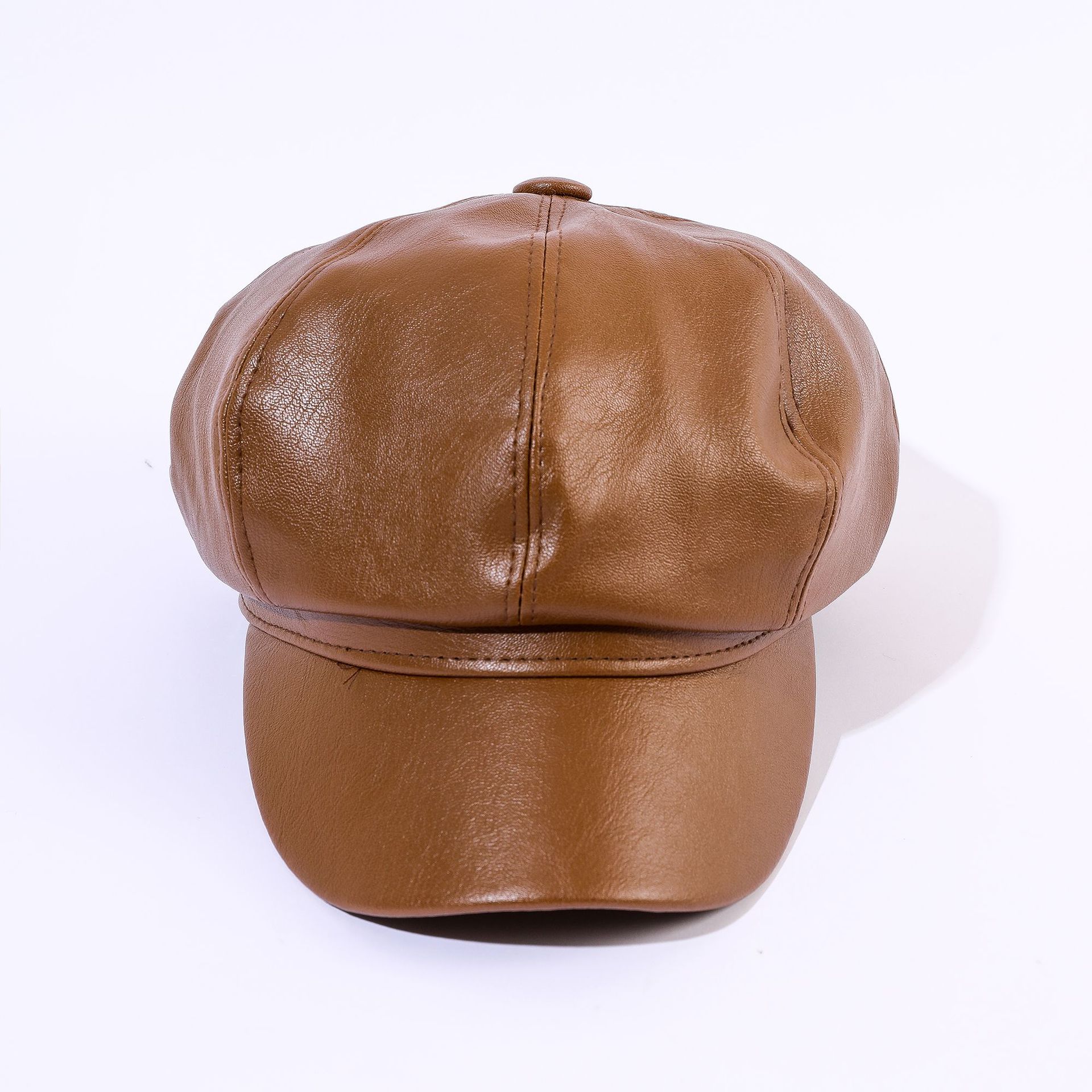 Estilo coreano nuevo sombrero de cuero de la PU de las mujeres otoño e invierno británico octogonal sombrero de moda estilo coreano japonés Internet celebridad enarboló el sombrero de la boina del pintor