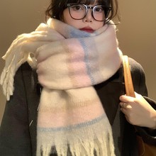 韩系氛围感马海毛拼色围巾女冬季2025新款加厚保暖高级感围脖学生