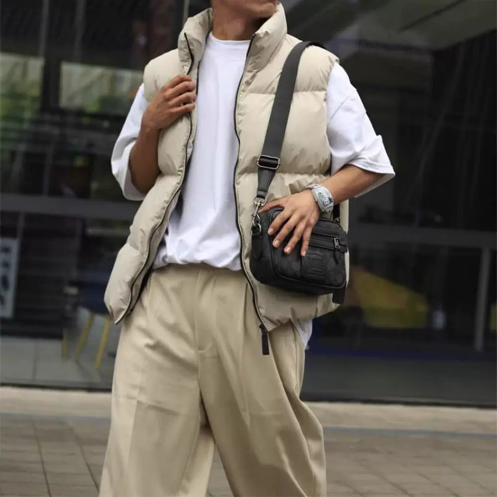 外贸冬季新品美式休闲立领马甲棉服背心夹克户外欧美跨境男装外套