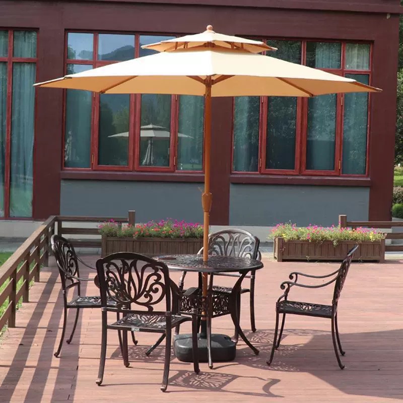 Sombrilla para exteriores, protección solar para patio, impermeable, para camping, ocio, 2.7M, doméstica, de doble techo, con manivela central, venta al por mayor.