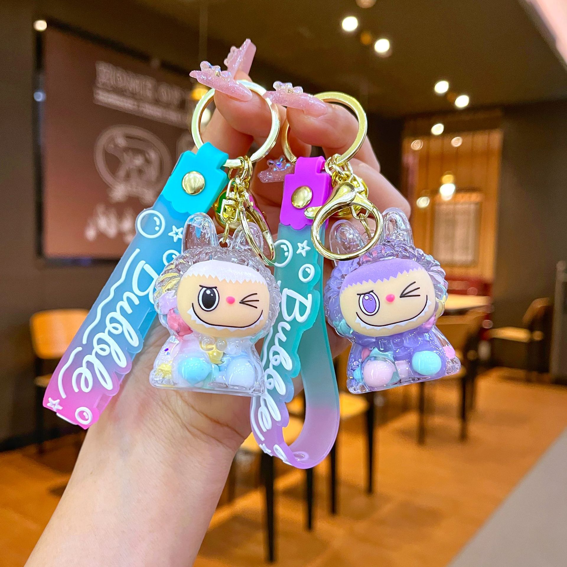 Red red acrílico tela pequeña arena flotante llavero lindo muñeca caja ciega adornos bolsos colgantes regalo llavero