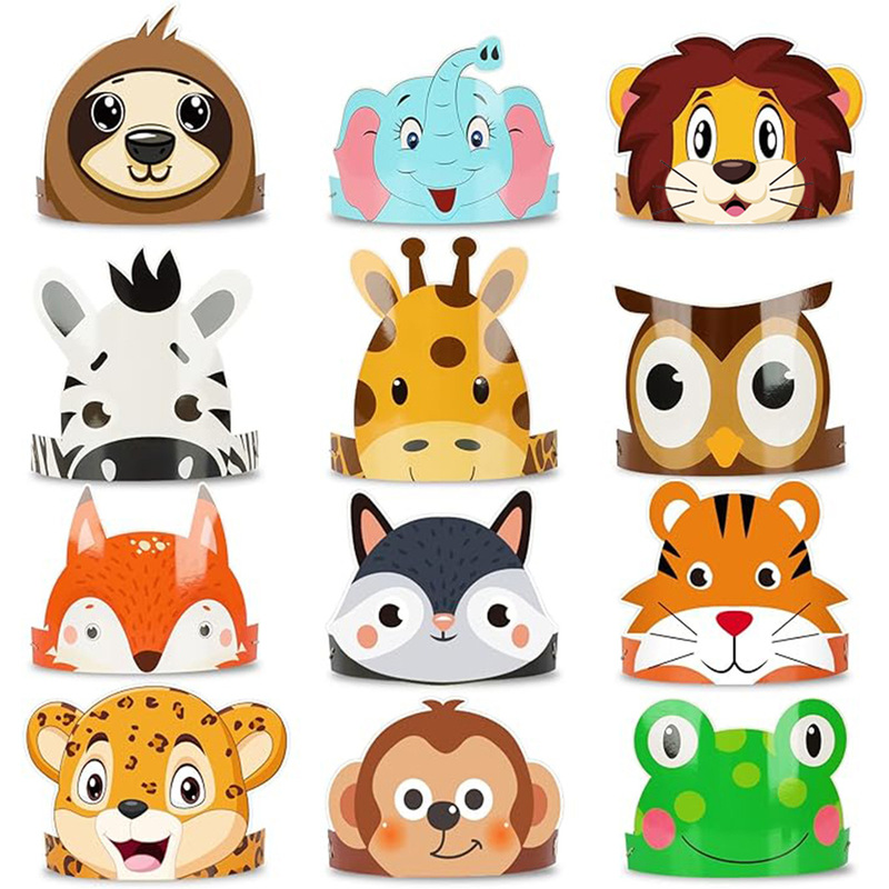 12 Animal Hats for Kidsren's Birthday Crown Hats Party Games Jungle Wildlife Hats Decorative Headwear 12 Animal Hats for Kidsren's Birthday Crown Hats Party Games Jungle Wildlife Hats Decorative Headwear