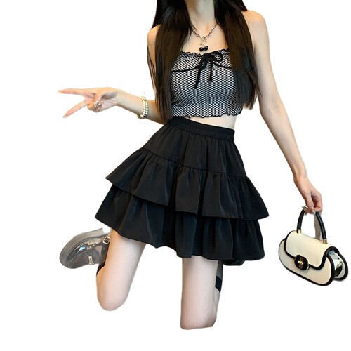 Cake dress for women 2026 spring and summer new high-waist sweet fluffy short skirt, high-waist slimming baby-style double lace dress