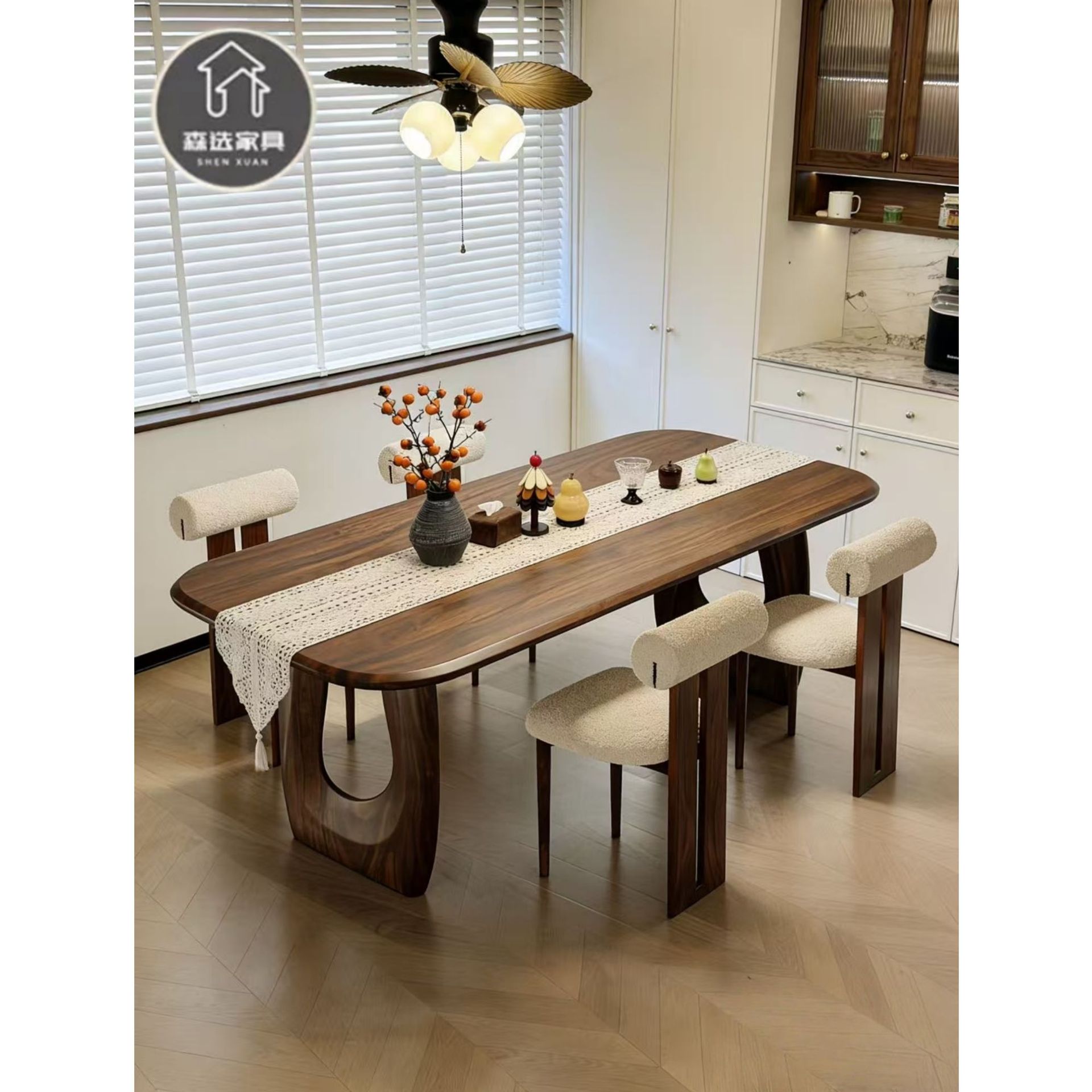 Senxuan Light French-Style Vintage Solid Wood Dining Table and Chair Set for Home Use, Natural Wood Large Table, Long Table, Dining Table