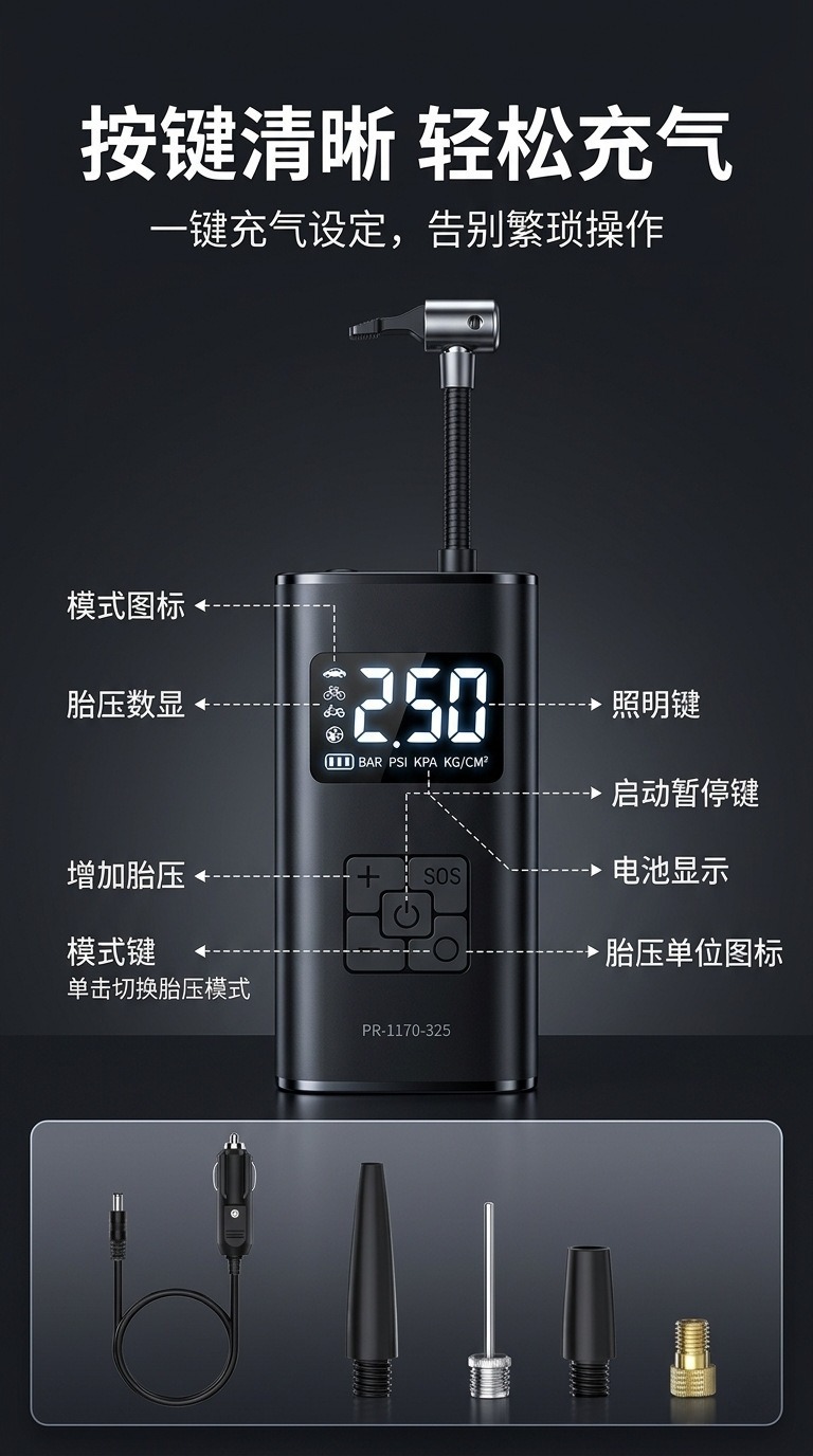 Cross-border wireless car air pump, electric smart portable tire inflator for cars, off-road vehicles, and bicycles, wholesale