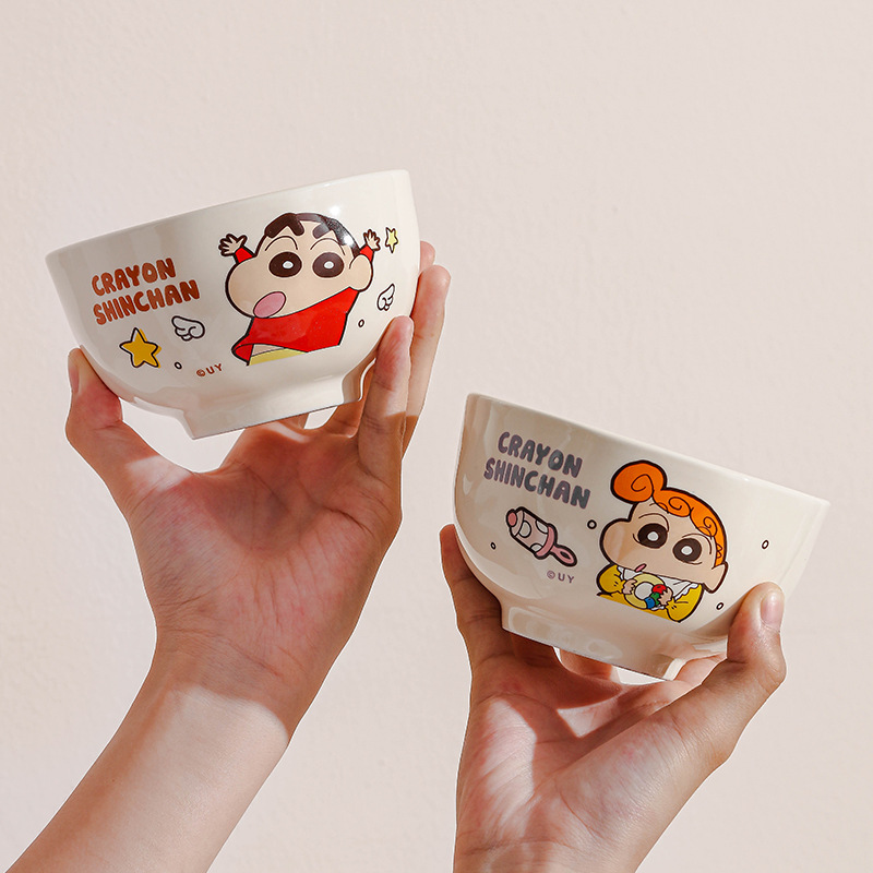 Crayon Shin-chan vajilla de cerámica de marca compartida caja de regalo tazón de arroz para el hogar, lindo recuerdo de alto valor, regalo de inauguración de la casa
