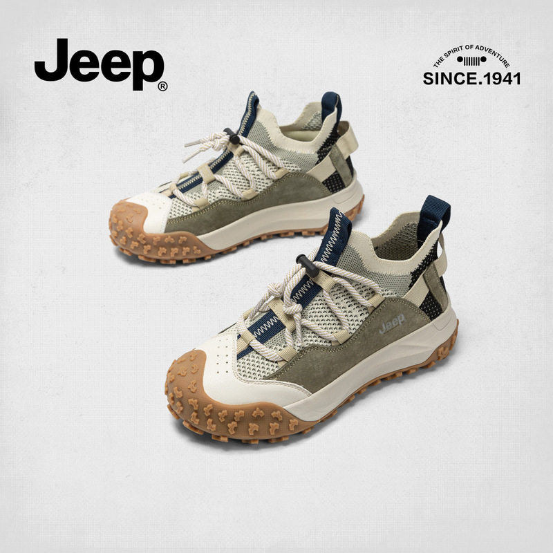 Jeep Lightweight Mountain Climbing Hiking Shoes Women's Breathable 2025 Spring New Tie-free Outdoor Thick Bottom Vintage sneaker