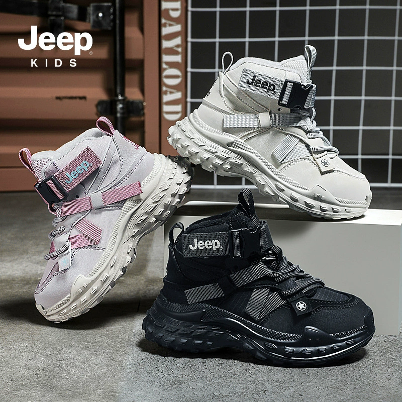 Детские кроссовки Jeep из хлопка зимой плюс бархатные детские кроссовки 2022 новая осень-зима крупный хлопок нескользящие футбольные ботинки для мальчиков