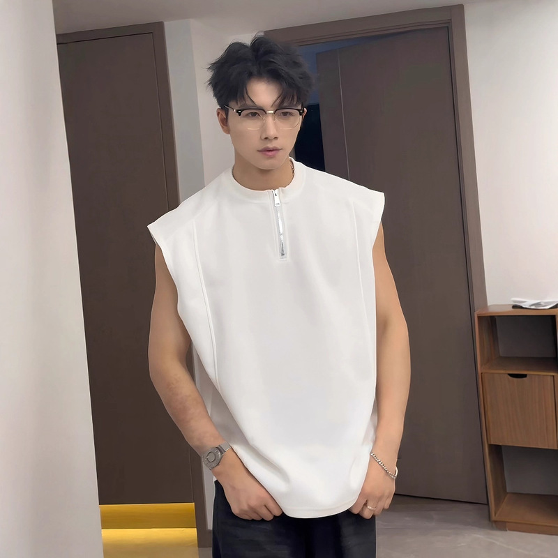 American-Style Half-Zip Sleeveless T-Shirt for Men, New Summer Style, Trendy, Cool, High-End, Loose, Casual, Versatile Vest American-Style Half-Zip Sleeveless T-Shirt for Men, New Summer Style, Trendy, Cool, High-End, Loose, Casual, Versatile Vest