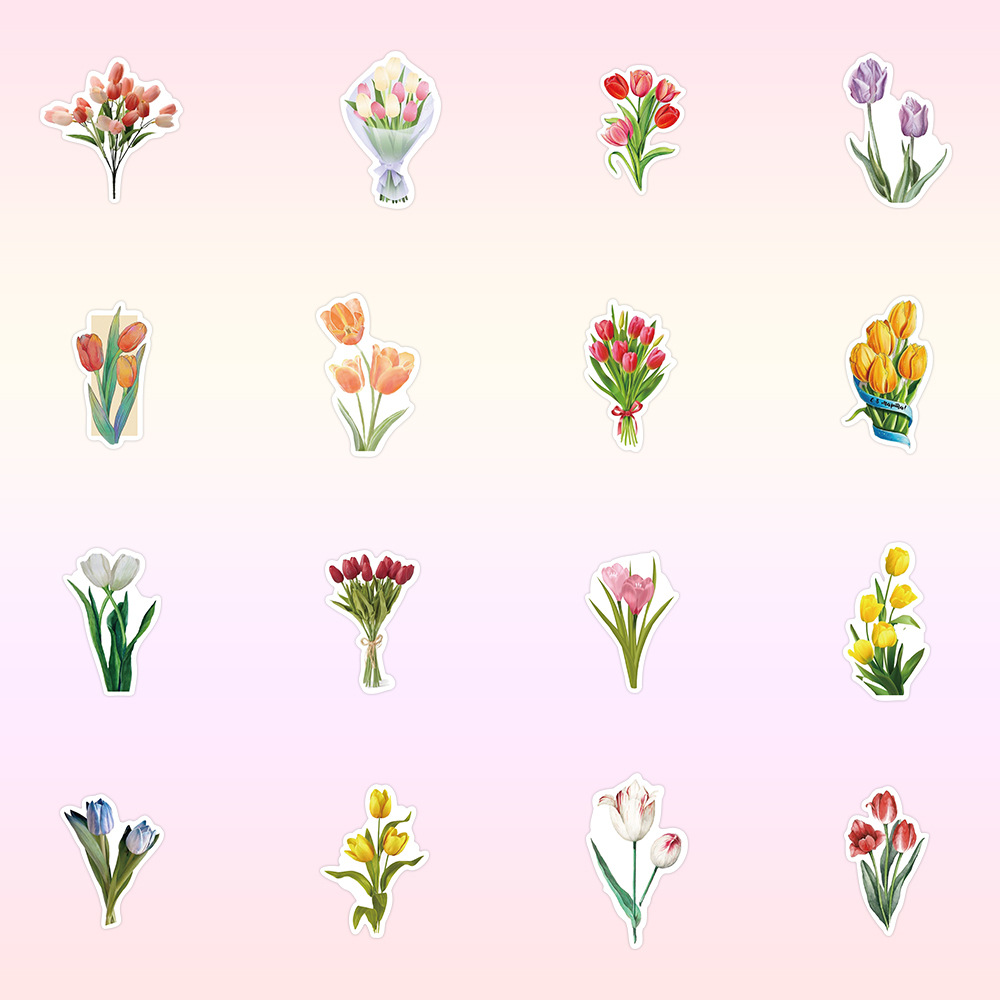 28g Weight Stickers Stationery Type 1 Set Quantity School, Graduation Occasion Adhesive Sticker Material tulips Pattern Cute, Pastoral Style 1 Set Tulips School Graduation Adhesive Sticker Cute Pastoral Stickers 2