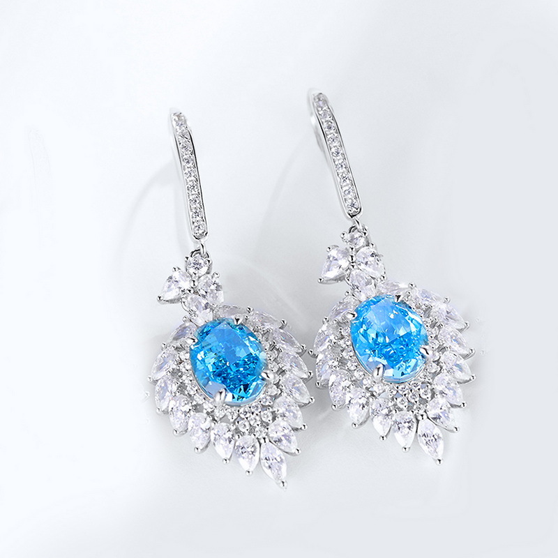 Wilsheng nuevo S925 plata pendientes de diamantes de alto carbono moda europea y americana 12.1ct en forma de huevo 80*10 pendientes de corte de flores de hielo