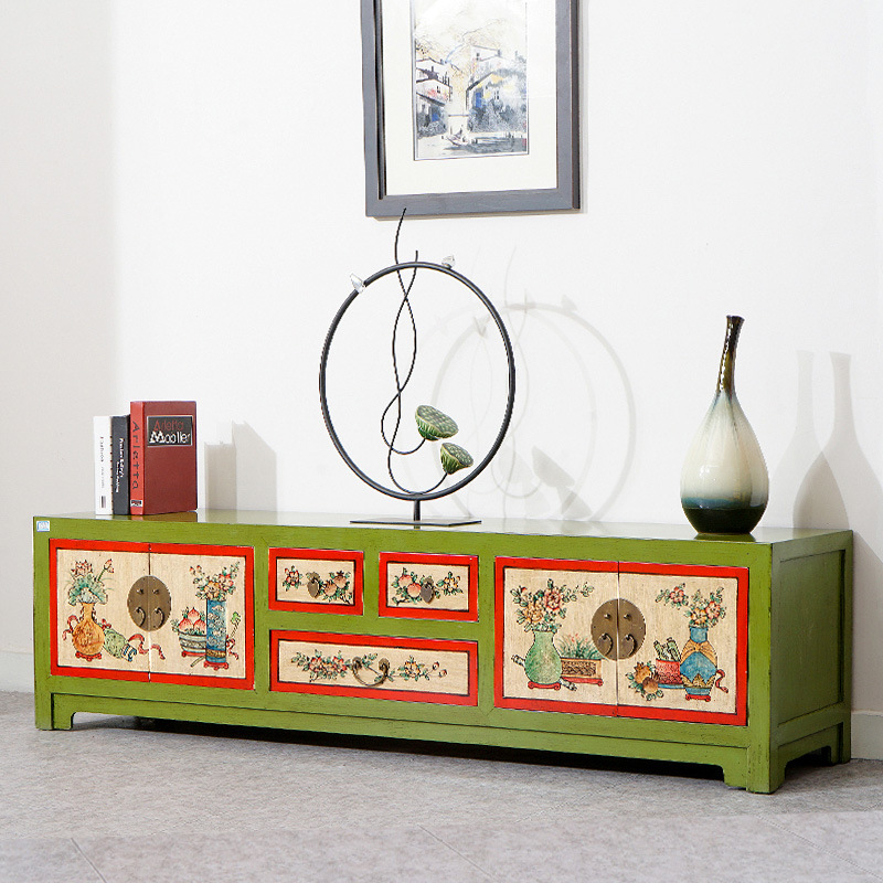 Chinese Antique Modern Solid Wood Tv Cabinet Simple Classical Bedroom Floor Cabinet Retro Low Cabinet Home Side Cabinet