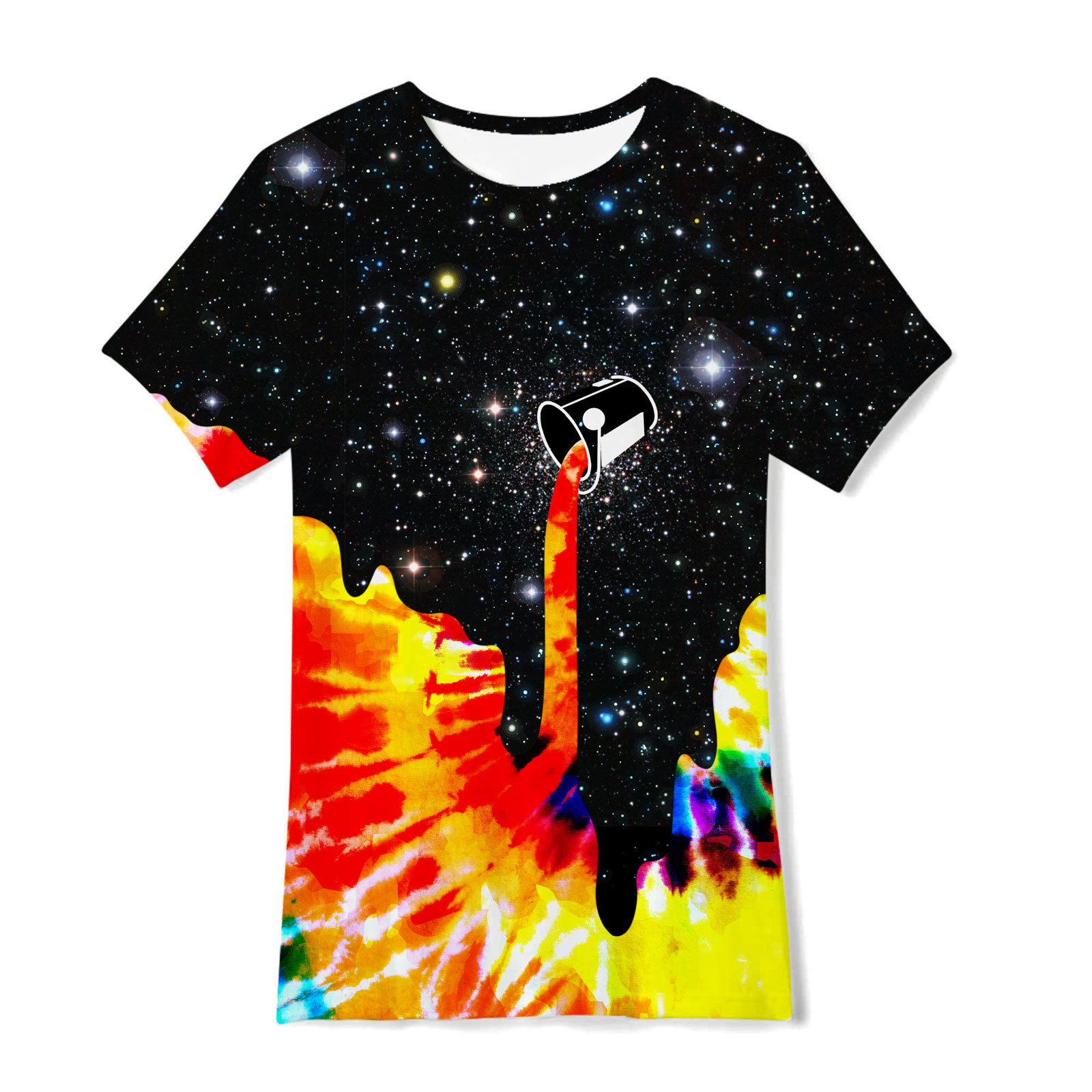 Camiseta de manga corta holgada de verano con pigmento de siete colores para niños, con estampado digital 3D de comercio exterior transfronterizo.