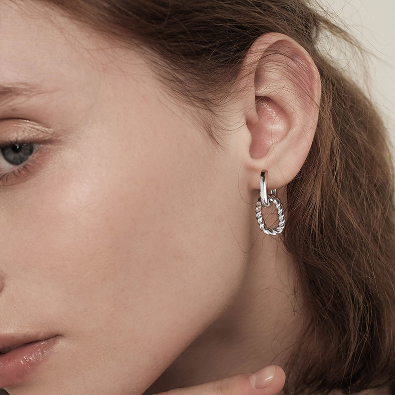 Women's Minimalist Twisted Geometric Double Layer Drop Earrings_voghion.com