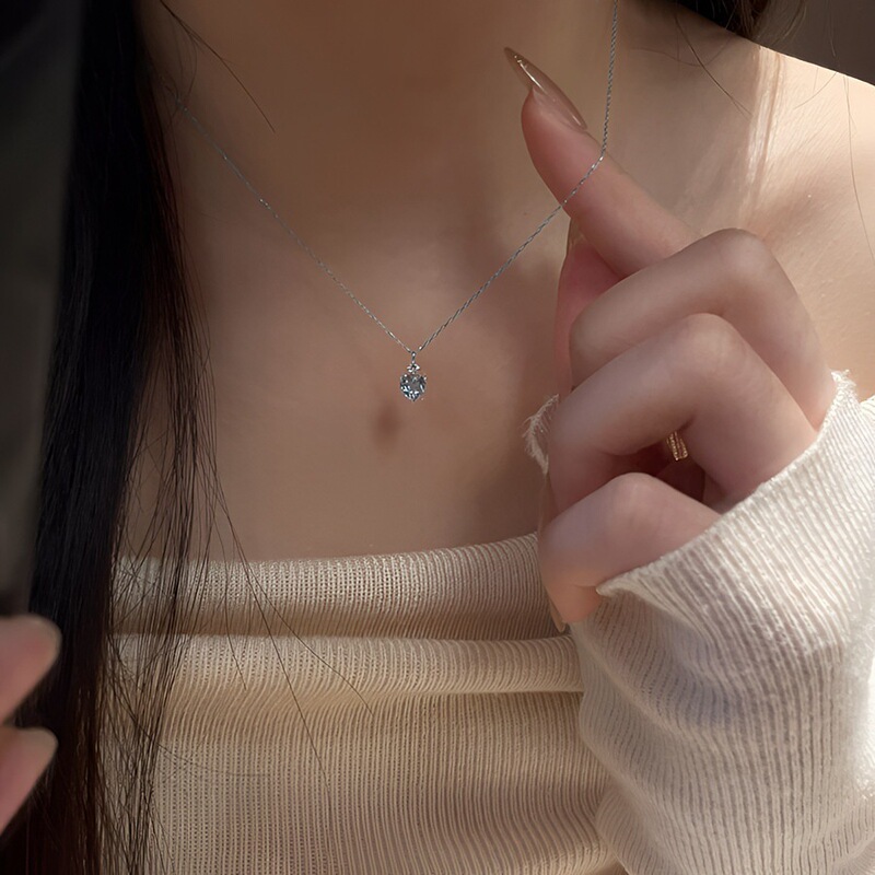 シンプルなブルーの涙のドロップペンダントネックレス新しいクールで軽い高級鎖骨チェーンニッチハイエンドネックレスジュエリー|undefined