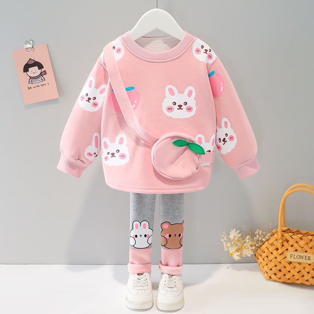 Completo in pile cartoon per bambina set invernale due pezzi_voghion.com