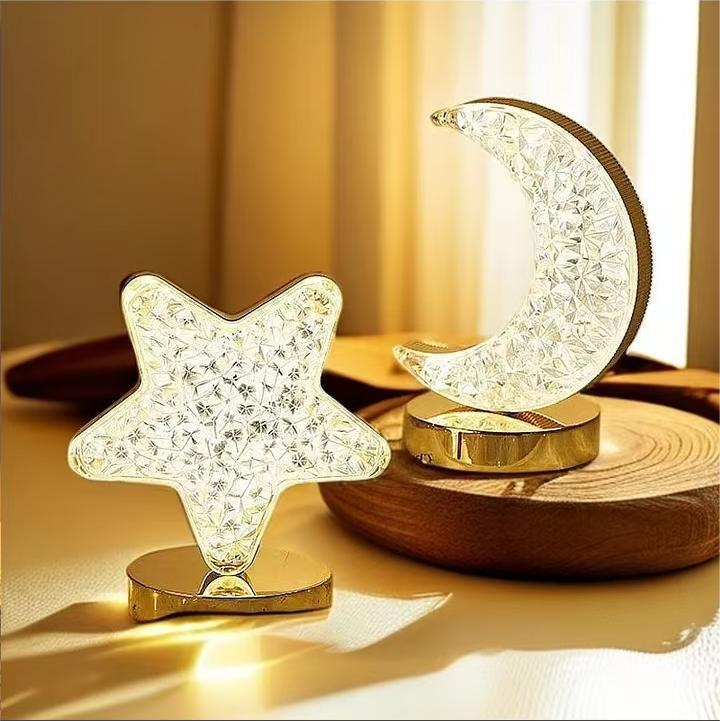 Cross-Border Hot-Selling Popular Small Table Lamp for Bedroom Bedside, High-End Atmosphere Lamp, Creative Rechargeable Night Light, Moon and Stars