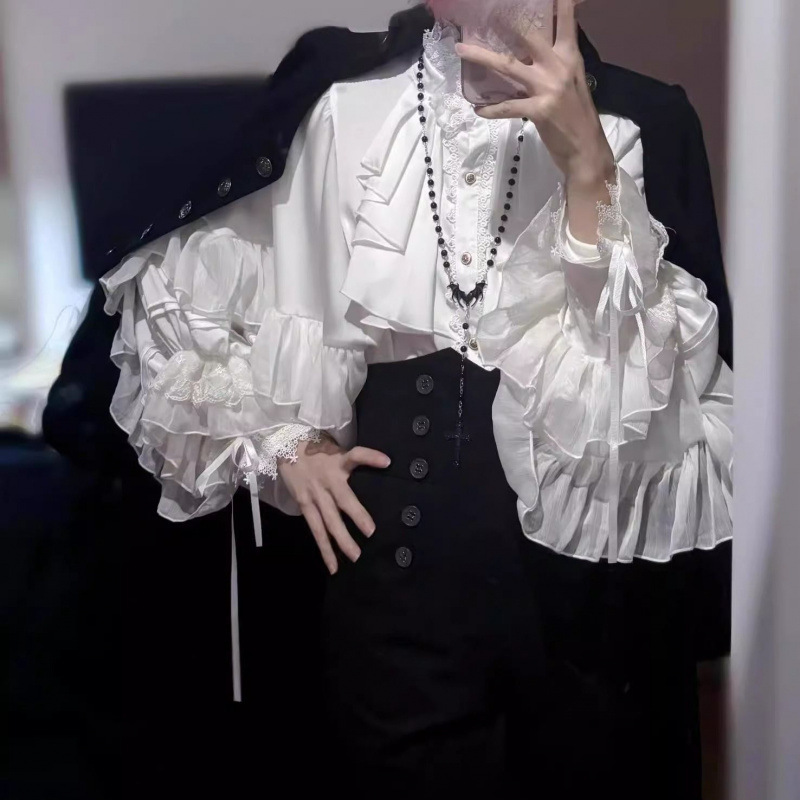 Lolita 2025 New Dark Gothic Style Shirt Bat Sleeve Loose Lolita Spring & Fall Red and Black Shirt