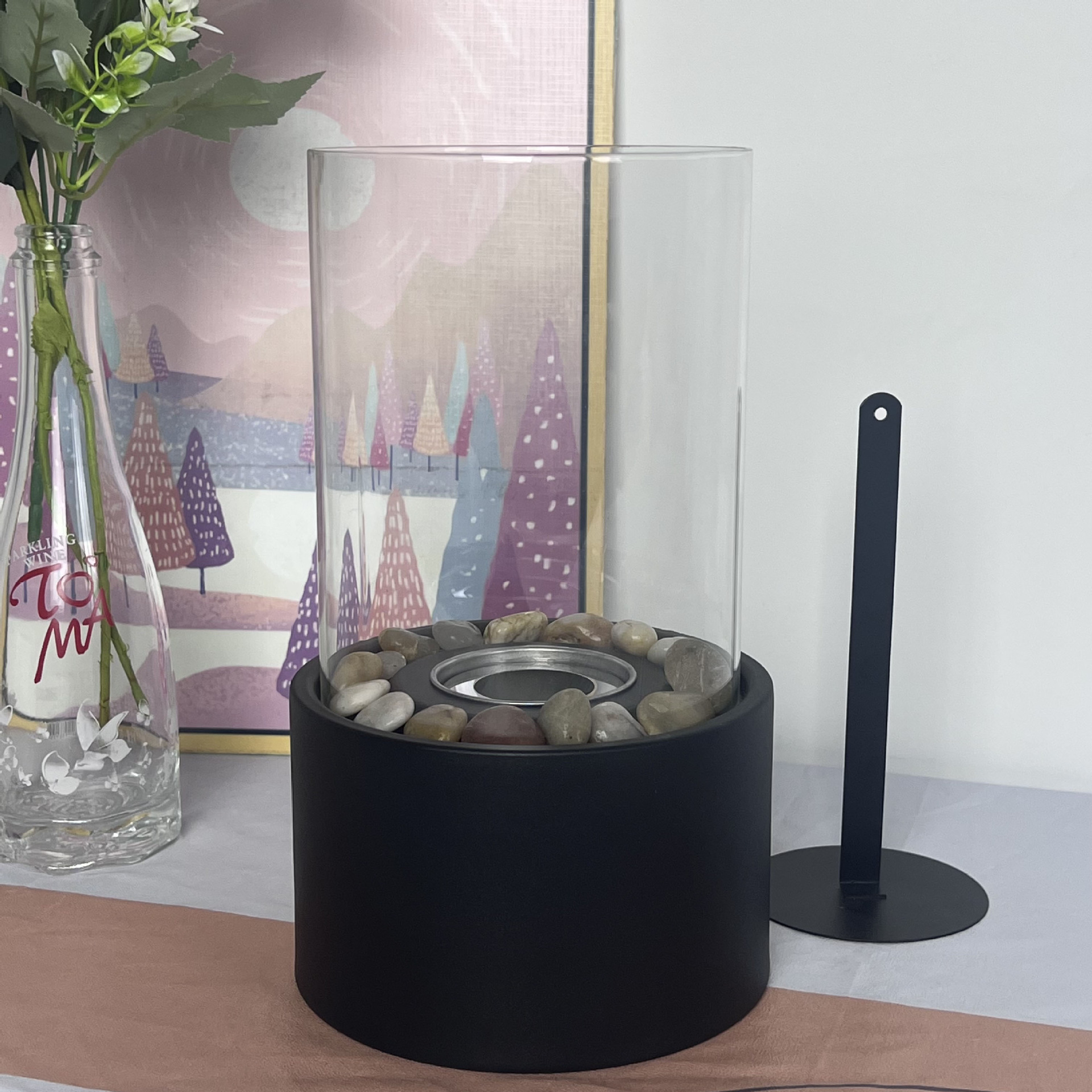 Cross-Border Hot-Selling Round Alcohol Fireplace Lamp Desktop Household Tabletop Small Stove Heating Lamp Outdoor Camping Flame Lamp