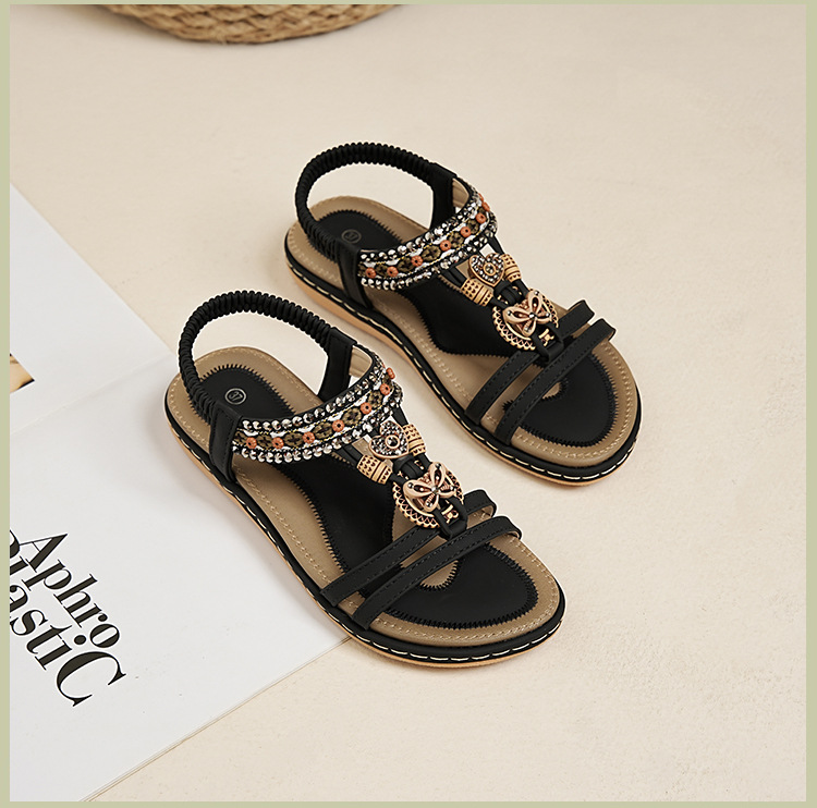 ielts run new summer 2025 spring and summer rhinestone casual seaside beach flat sandals women's comfortable all-matching 676- undefined