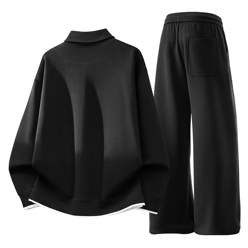 2026 primavera para hombres de peso extra tamaño falso dos piezas con solapa suéter pantalón conjunto de camisa coreana juvenil empalme