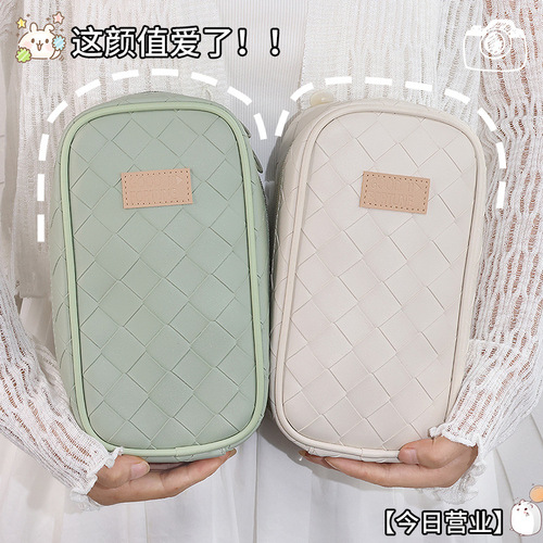 New large-capacity woven pencil case, portable high-looking pencil case, multi-functional stationery box, classified storage bag