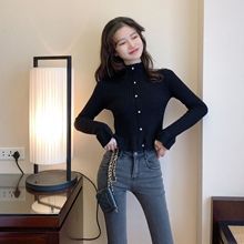 (2개) 터틀넥 스웨터 여성용 슬림베이스 니트 카디건 쇼트 코트 초가을과 겨울 2024 새로운 롱 슬리브 탑