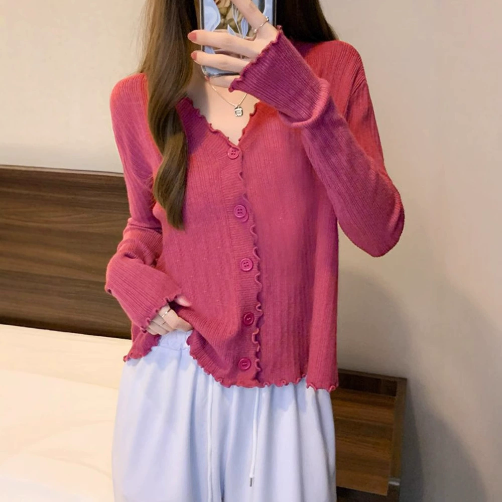 Spring long-sleeve, knitted body-friendly cardigan, plus size, fitted