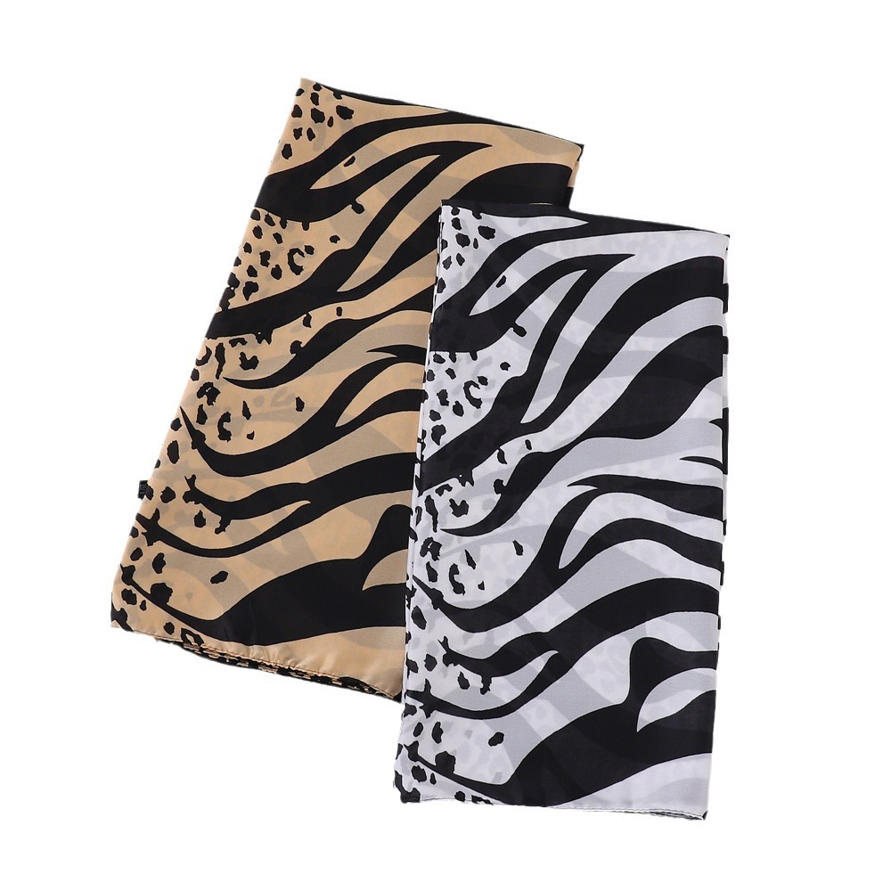 Leopard Print Patchwork Shawl Trendy Retro Style Long Silk Scarf Breathable Sunscreen Thin Women's Accessory_voghion.com