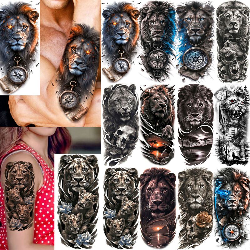 Realistic European and American Lion Temporary Tattoo Stickers for Cross-Border Sales, Long-Lasting Arm Tattoo Stickers for TK, TEMU, and Amazon Realistic European and American Lion Temporary Tattoo Stickers for Cross-Border Sales, Long-Lasting Arm Tattoo Stickers for TK, TEMU, and Amazon