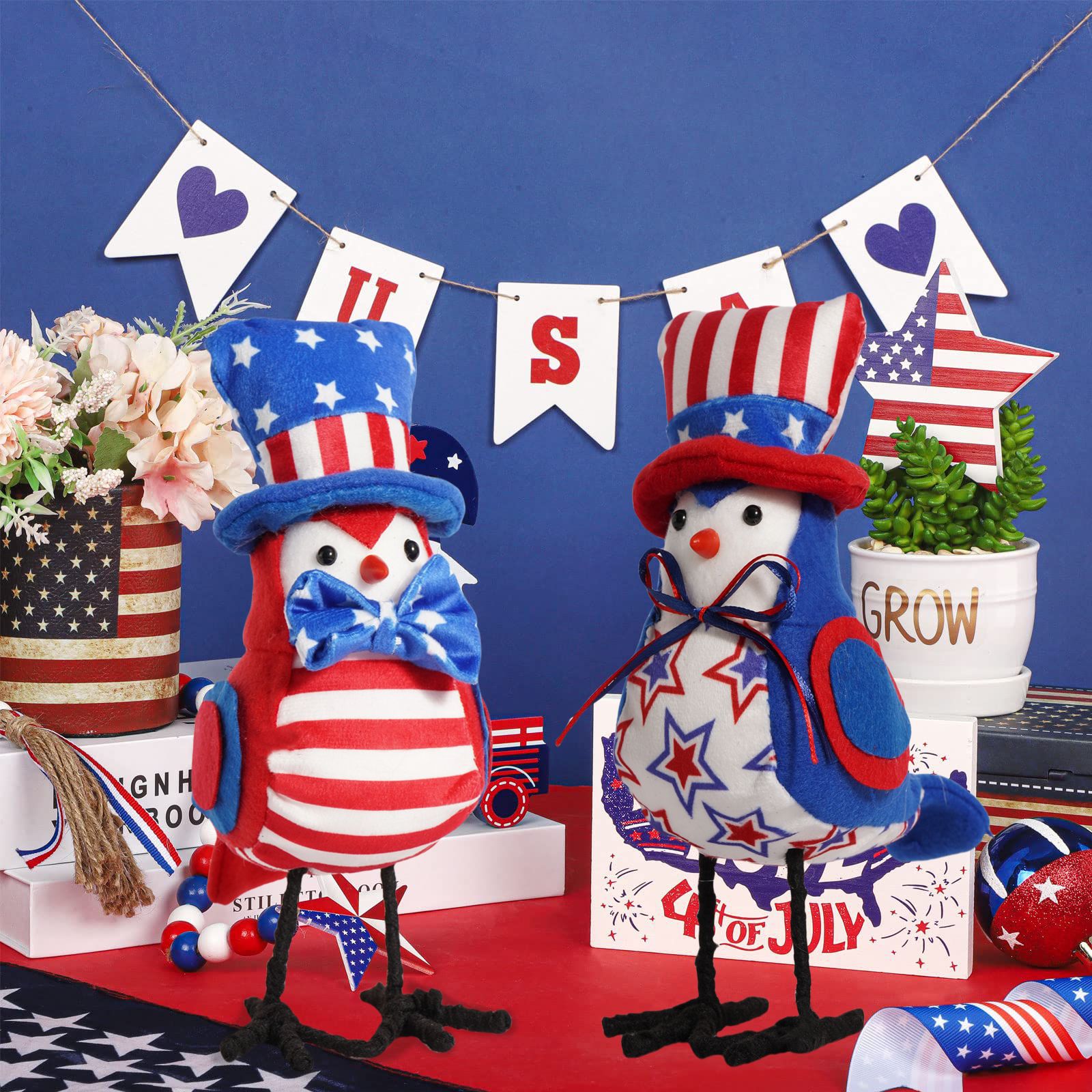 Nuevos productos transfronterizos del Día de la Independencia muñecas de pájaros del Día de la Independencia de Estados Unidos bandera de pájaros decoraciones