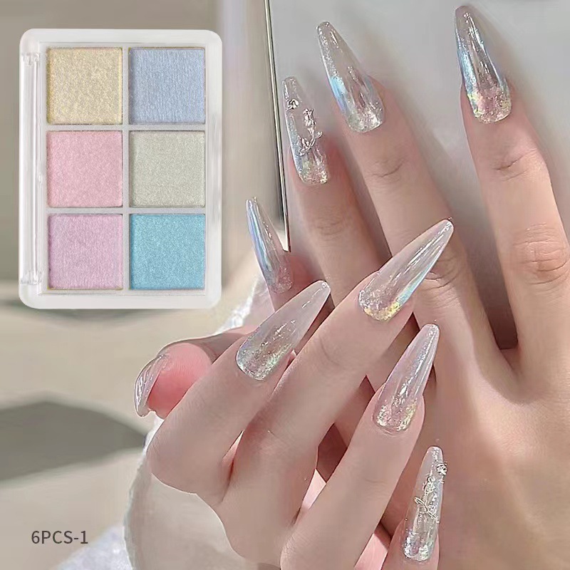 suministro directo transfronterizo de polvo de espejo mágico sólido de seis colores, polvo de aurora de oro de titanio sólido, polvo de espejo mágico sólido de manicura