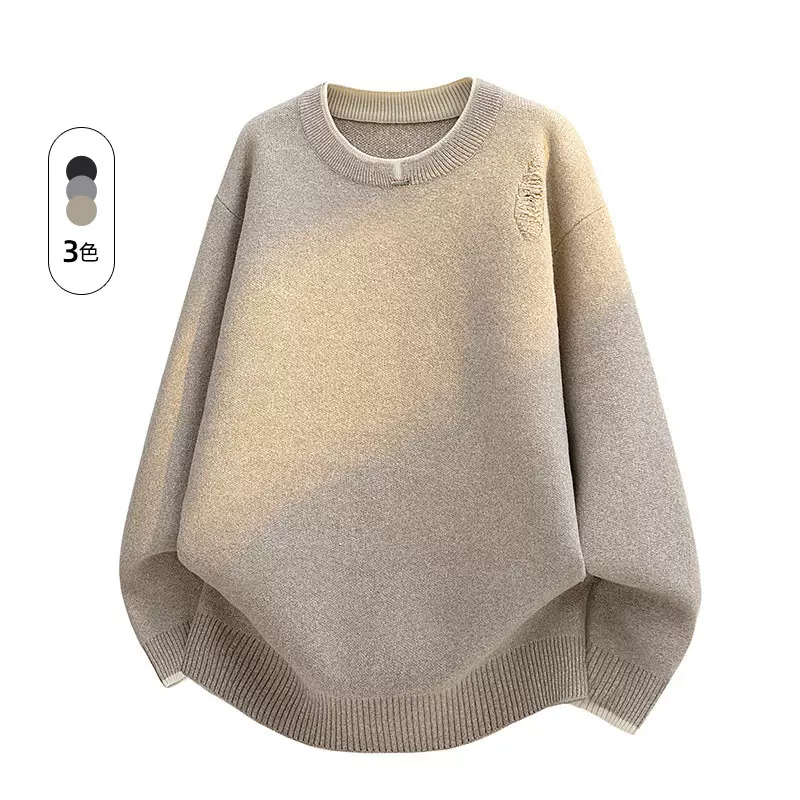 男装美式潮牌亨利毛衣男女潮牌宽松慵懒打底衫复古圆领套头针织衫