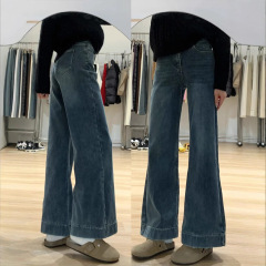 脚を締め付けないワイドレッグマイクロフレアパンツ、女性用ハイウエストルーズパンツ、小柄な人向け、洋ナシ体型痩身ストレートジーンズ