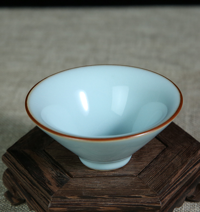汝窑定制汝瓷天青釉家用客杯单杯斗笠杯品茗杯陶瓷主人杯茶杯-阿里巴巴