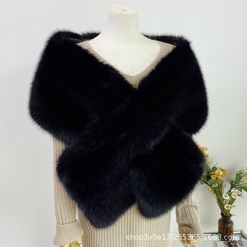 Cross-Border Export Imitation Fur Fox Fur Cheongsam Shawl Fur Collar Cloak Autumn and Winter Dinner Wedding Dress Plush Scarf