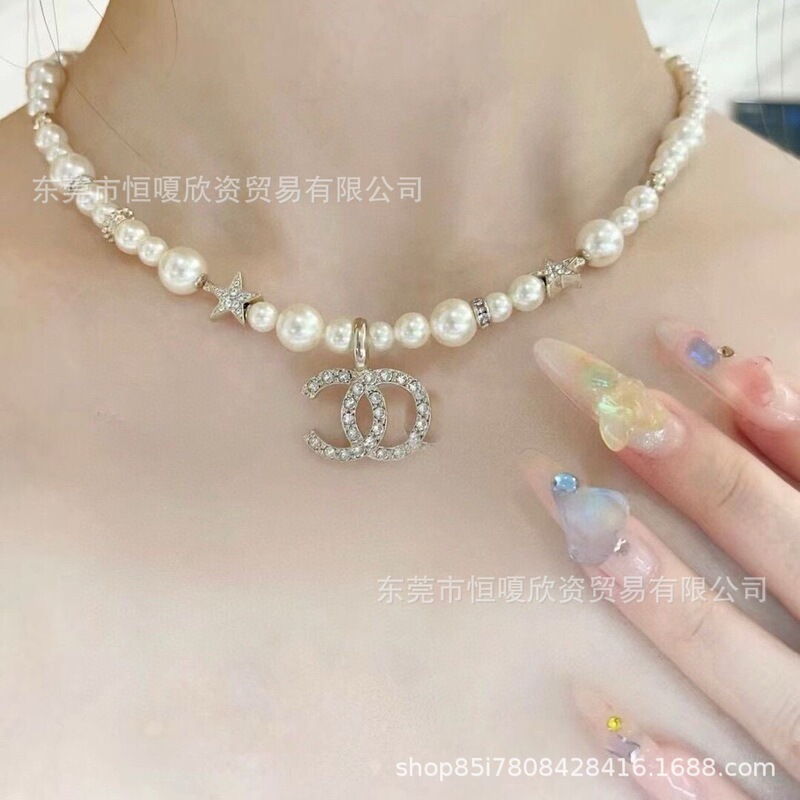 Xiaoxiangjia ペアレター ダブル C スター サイズ パール ネックレス レディース 香りのおばあちゃん プレミアム鎖骨チェーン 工場直販|undefined