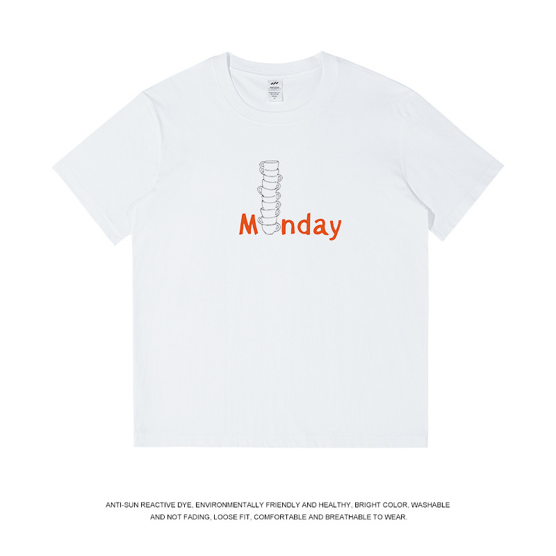 メンズ和風レトロ夏新作トップス レディースラウンドネック文字プリント半袖Tシャツ メンズ純綿トレンドブランドTシャツ|undefined